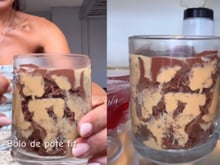 Bolo de pote fit (e suculento!) da Carol Peixinho: mistura tudo, 3 minutos no micro-ondas e monta no copo com o recheio