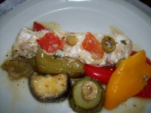 Peixe com legumes ao forno
