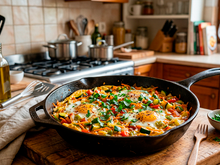 Essa receita com ovos e legumes na frigideira ficou tão boa que virou meu jantar favorito da semana