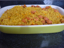 Lingüiça de frango com arroz
