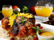 Chester recheado com farofa de castanha portuguesa