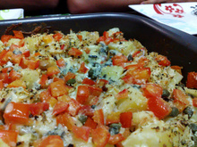 Bacalhau desfiado no forno