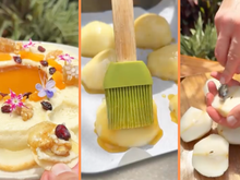 Creme de queijo brie com piscina de mel e peras assadas com manteiga, baunilha e canela: precisa falar mais alguma coisa?