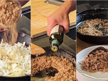 Estou obcecada por essa farofa de cebola caramelizada que aprendi com um chef