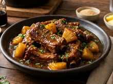 Receita de costelinha de porco braseada com abacaxi: carne macia que se desfaz do osso, saborosa, adocicada e ligeiramente ácida