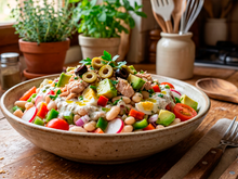 Salada de feijão com atum e molho de iogurte é completa, saudável, fácil de fazer e perfeita para refeições leves