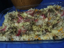 Arroz de forno com presunto e queijo