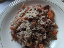 Risoto de carne (contra-filé) com vinho tinto