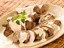 Bife á rolê com queijo e vagem