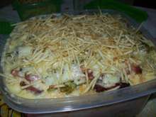 Batata recheada de frango e brócolis
