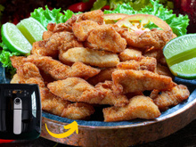 Iscas de peixe na airfryer: aparência de frito, mas muito sequinho