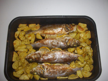 Robalos ao forno com batatas