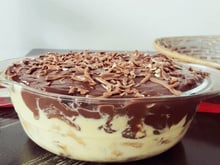 Panetone de sorvete com calda de chocolate