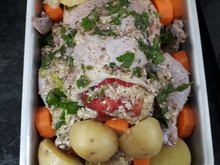 Frango assado com maçãs