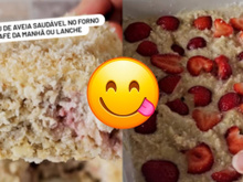 Aveia como você nunca viu: mingau de forno sabor bolo de coco com morango para um café da manhã saudável todos os dias da semana
