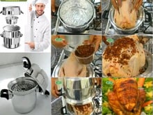 Frango assado e defumado em panela a vapor