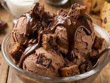 Sorvete de panetone de chocolate com calda de chocolate