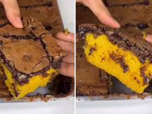 Acabei de fazer esse bolo de cenoura com cobertura de brownie e ficou fantástico — já salva a receita que é fácil!