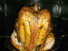 Frango assado no forno, com cerveja