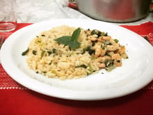 Risoto de alho-poró com camarão à provençal