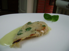 Filé de frango com molho de mostarda, vinho branco e arroz integral
