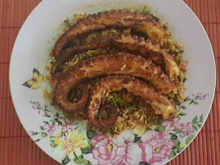 Polvo com arroz e brócolis