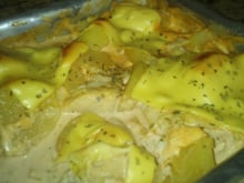 Frango gratinado com batatas