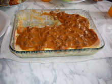 Purê de batatas com estrogonofe