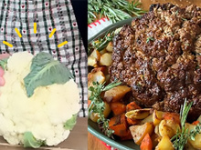 Parece peru de Natal, mas é uma couve-flor assada com molho de cogumelos para servir como prato principal, aprenda a receita vegana!