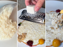 "É uma das melhores sobremesas que já comi na vida": Paola Carosella já aprovou essa receita de arroz doce cacio e pepe com crumble de cardamomo e caramelo toffee