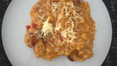 Risoto de linguiça calabresa e alho poró