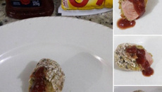 Enroladinho de batata doce  (recheio salsicha de peito de peru)