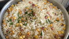 Arroz com bacon e batata-doce