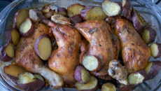 Coxa e sobrecoxa com batata doce