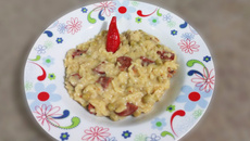 Risoni de Linguiça, ervilha e gouda