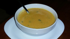 Creme de abóbora e camarão