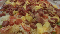 Arroz cremoso tropical com calabresa