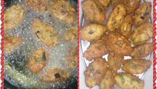 Bolinho de arroz e berinjela da Andrea