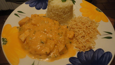 Frango com moranga na panela de pressão