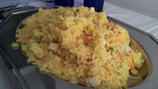 Risoto de camarão ao palmito e açafrão