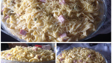 Bucatini com presunto e ervilha