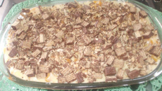 Pavê de pêssego com chocolate