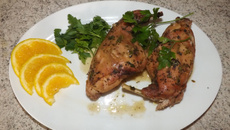 Coelho assado ao molho de laranja