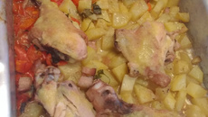 Frango assado com legumes
