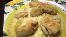 Bacalhau grelhado com purê 4 queijos