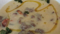 Creme de cebola com bacon e alcatra do papai