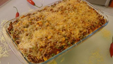 Arroz ao forno com purê de batatas