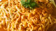 Macarrão com estrogonofe de frango rápido e fácil