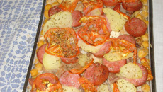 Arroz com grão-de-bico de forno
