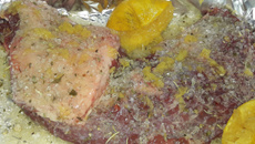 Fraldinha assada no suco da laranja